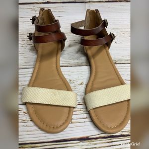 Merona Cream Snake Skin & Brown Leather Sandals